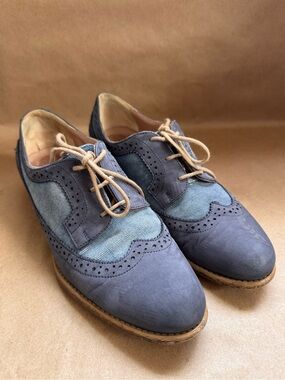 Browns Blue Nubuck Leather and Canvas Wingtip Made in Italy Brogues. Size 40